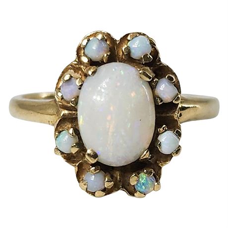 Vintage Signed Romany 10K Gold Opal Ring, Sz 6