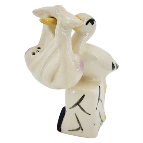 Vintage 2-Piece Stork & Baby Bundle Ceramic Salt & Pepper Shakers