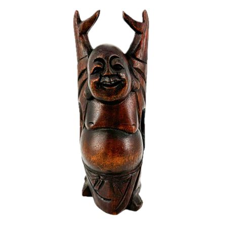 Vintage Wooden Carved Laughing Buddha Figure