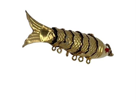 Charming  916 Yellow Gold, Articulated Fish Pendant, Charm, 40x11mm