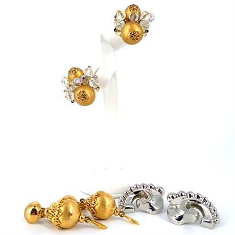 Vendome and Monet Clip-On Earrings - Vintage Lot of 3