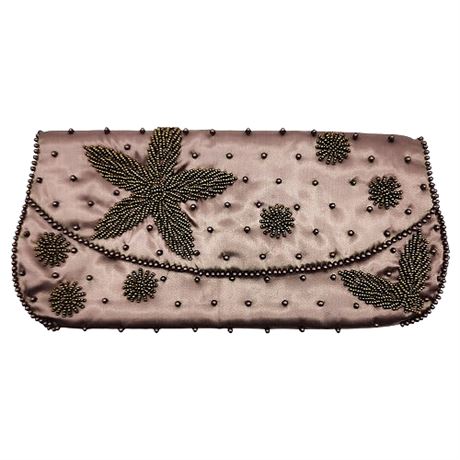 Vintage SHARONEE Beaded Mauve Satin Clutch Purse
