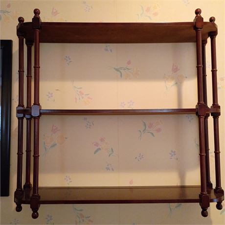 Vintage Three-Tier Wall Shelf – Turned Wood Design