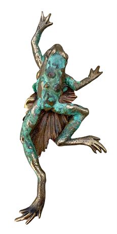 Large 4” Swimming Verdigris Green Frog Brooch