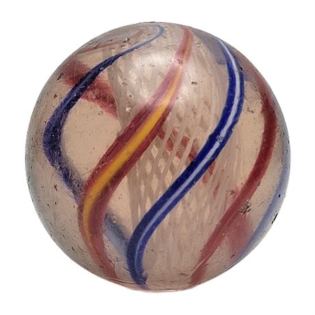 Large 1-7/8" Vintage Handmade Latticino Swirl Glass Marble