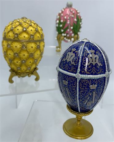 3 Jeweled Opulent Resin Faberge Style Eggs
