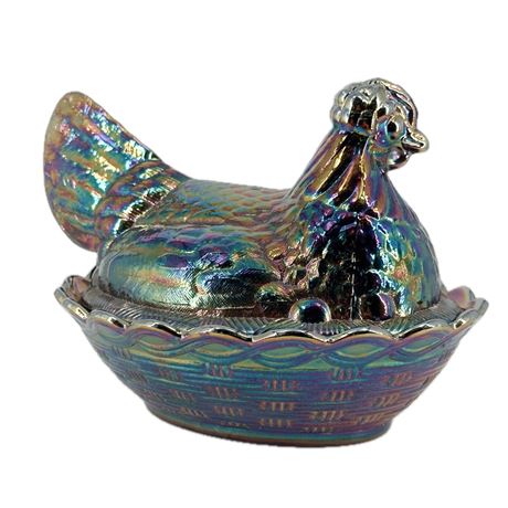 Vintage Fenton Amethyst Carnival Glass Hen on Nest Dish