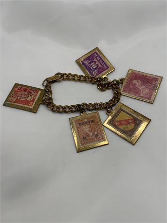 Vintage foreign stamps, charm bracelet