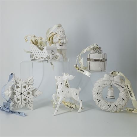 Collection of 6 Pandora Porcelain Christmas Ornaments – Limited Edition Holiday