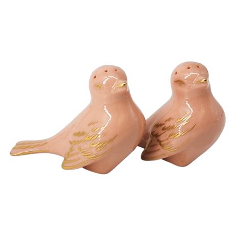 Vintage LENOX Porcelain  Pink & Gold Birds Salt & Pepper Set