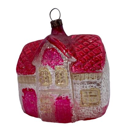 Vintage Mercury Glass 2 Story Gabled Roof Cottage Christmas Tree Ornament