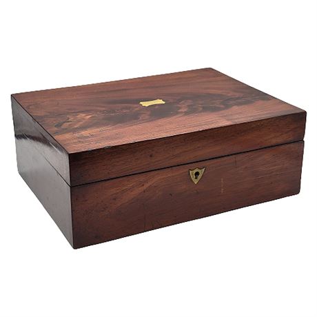 Antique Mahogany Box w/ Brass Inlay & Lock