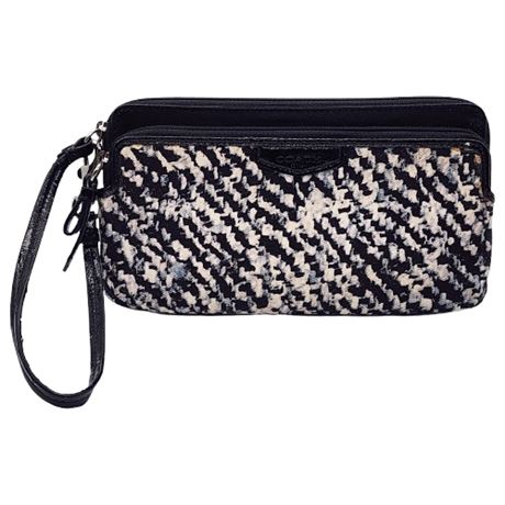 Coach Donegal Double Zip Medium Wristlet Wallet in Black/White
