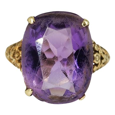 Vintage Signed PDN 14K Gold Amethyst Ring, Sz 5.75