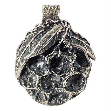 Unmarked Artisan Made Sterling Silver Honeycomb Pendant