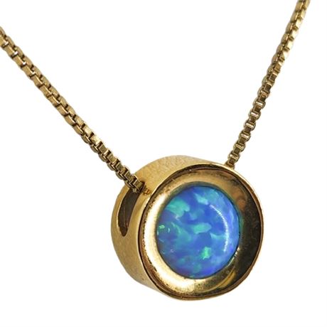 Modern Lab Created Blue Opal Pendant Necklace