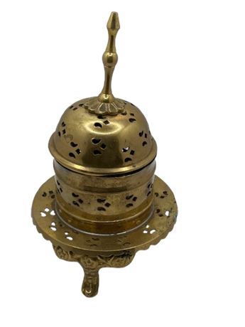Vintage Oriential brass tea light holder With lid