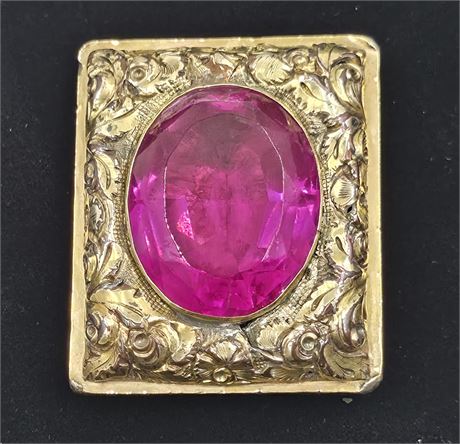 Vintage Pink Faceted Glass & Silvertone Brooch