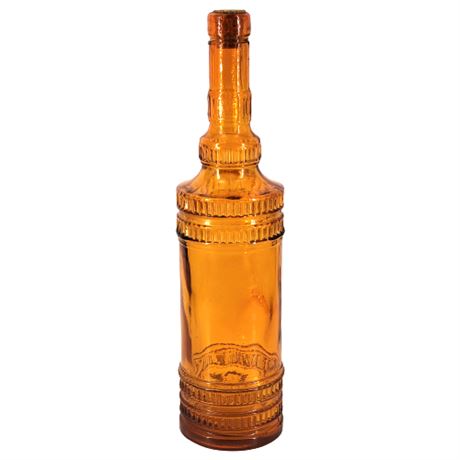 12 Inch Flashed Orange Glass Bottle w/ Ribbed Details