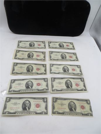 1953 Ten $2 Federal Reserve Notes #2