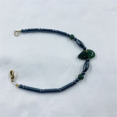 Vtg Navajo Carved Jade Bear Bracelet