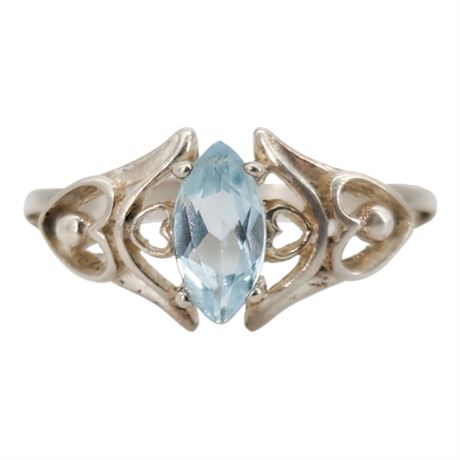 Vtg NEVADA JEWELRY Sterling Silver Blue Topaz Heart Ring, Sz 7.75
