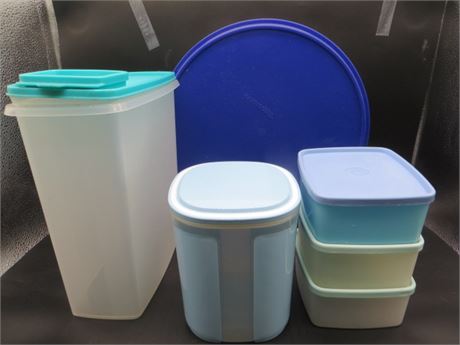NEW VINTAGE TUPPERWARE LARGE ROUND STORAGE, LARGE PITCHER, SKYLINE CONTAINER &