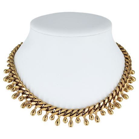 Vintage Gold Tone Cuban Link Drop Fringe Necklace