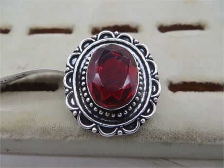 New Garnet German Silver Ring Size 7