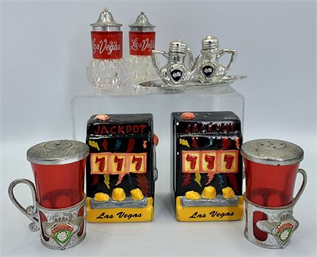 4 Sets of Vintage Novelty Las Vegas, GA, Travel Souvenir Salt & Pepper Shakers