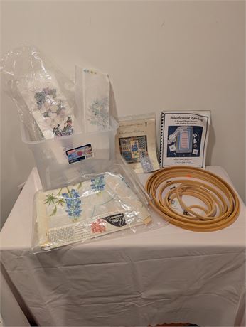 Cross Stitch Lot + Sterilite Container