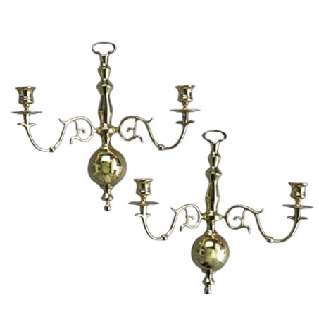 Brass Wall Sconces Double Arm Candlestick Holders