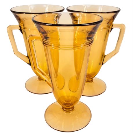 Vintage Set of 3 Fostoria Priscilla Amber Glass Handled Tumblers