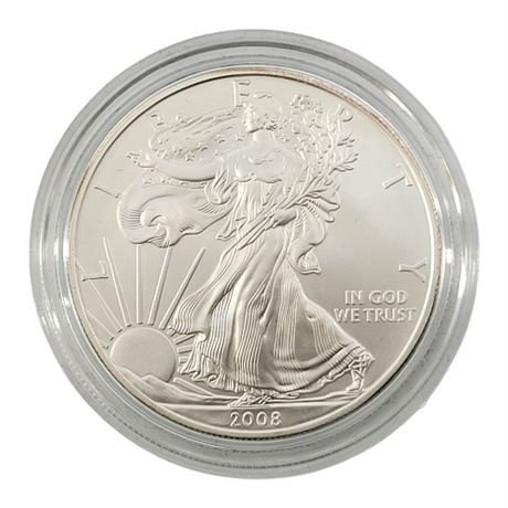 2008-W American Eagle Burnished Die 1oz Uncirculated Silver Bullion Coin w/ COA
