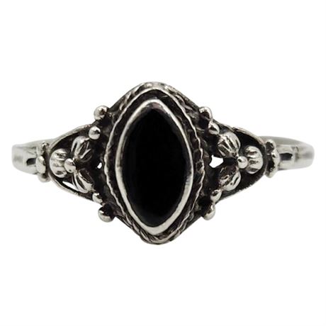 Vintage Sterling Silver Black Onyx Ring, Sz 7.5