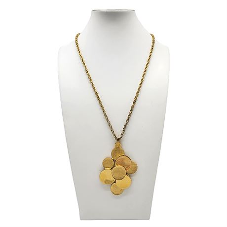 Crown Trifari 1970s Gold Dots Pendant Necklace
