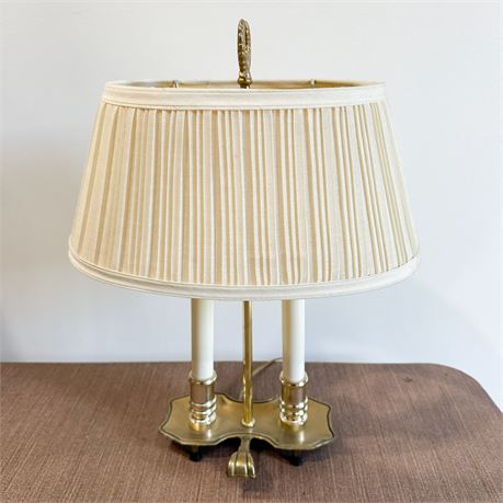 Vintage Brass Bouillotte Table Lamp with a Pleated Shade