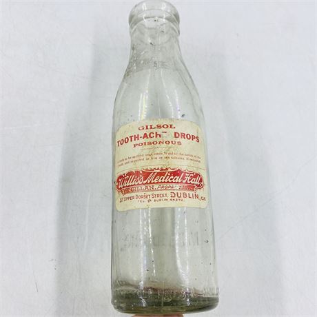 Antique Gilsol Toothache Bottle w/ Paper Label