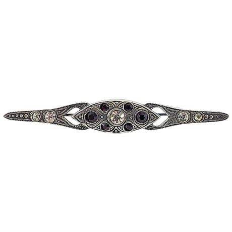Vintage Art Deco Sterling Silver Rhinestone Bar Brooch