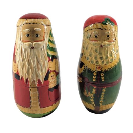 Vintage Hand-Painted Wooden Saint Nicholas Authentic Models Nesting Dolls