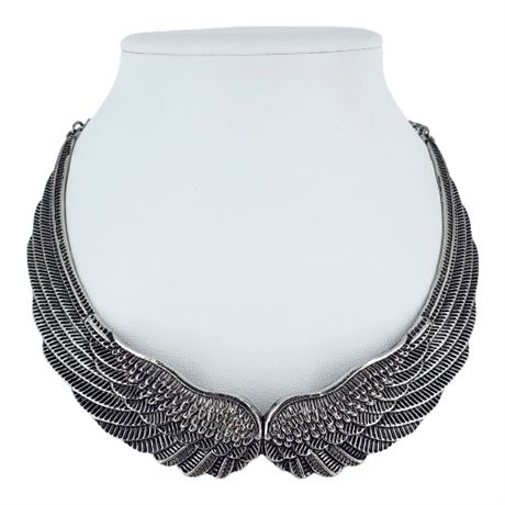 Silver Tone Angel Wings Collar Necklace