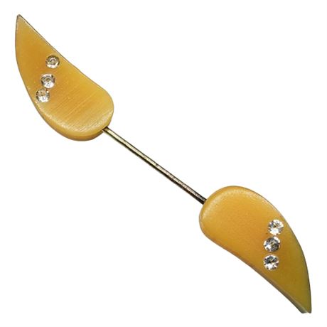 Vintage Art Deco Celluloid & Rhinestone Screw Closure Jabot Pin