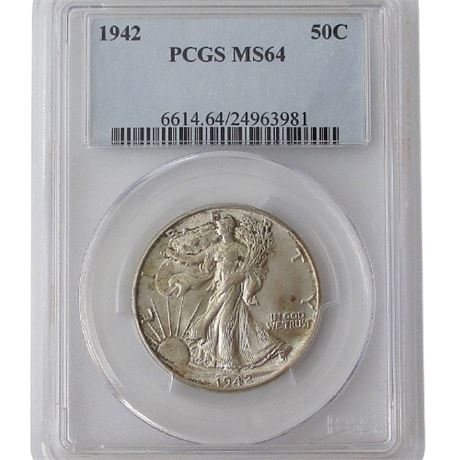 1942 Walking Liberty Silver Half Dollar PCGS M64 Coin