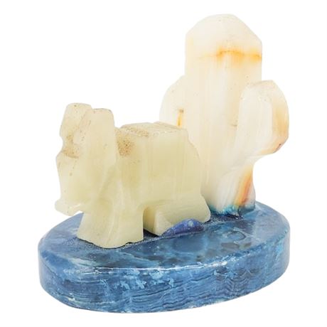 Vintage Carved Onyx Miniature Burro & Cactus Figurine