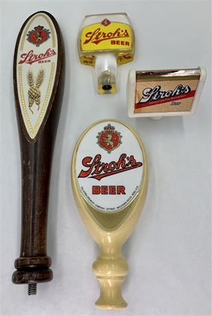 4 pc Lot of Vintage Stroh’s Bar Beer Tap Handles