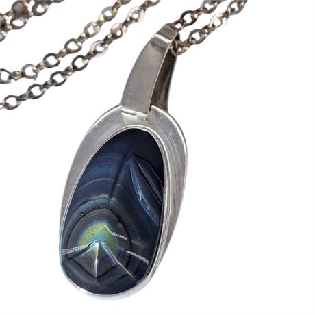 Artisan Made Sterling Silver Rainbow Obsidian Pendant Necklace