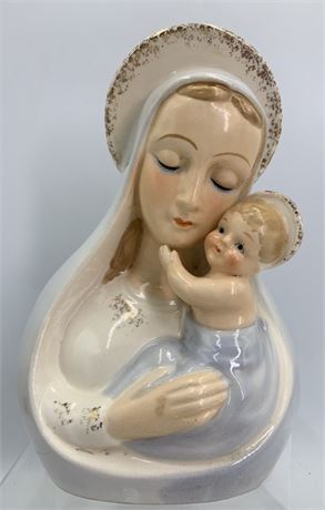 Lovely  intage Religious Madonna & Child Ceramic Planter, Vase