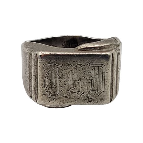 Vintage Signed Mens Sterling Silver Monogram Signet Ring