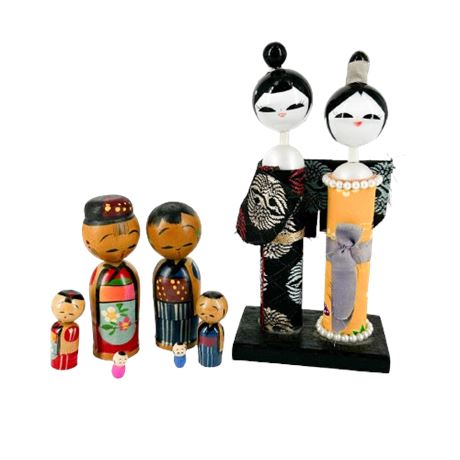 Vintage Group of Japanese Kokeshi Dolls