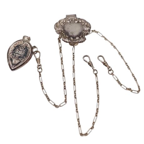 Sterling Victorian chatelaine 3 chain clip with perfume attachment 4G